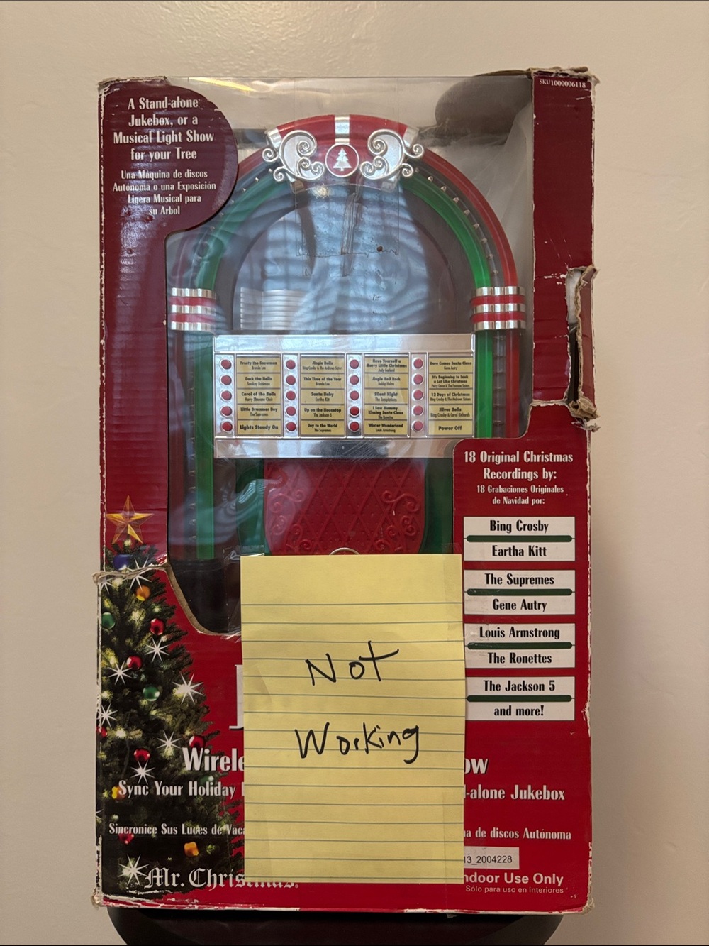Vintage Red & Green Jukebox Holiday Music Player Non-working